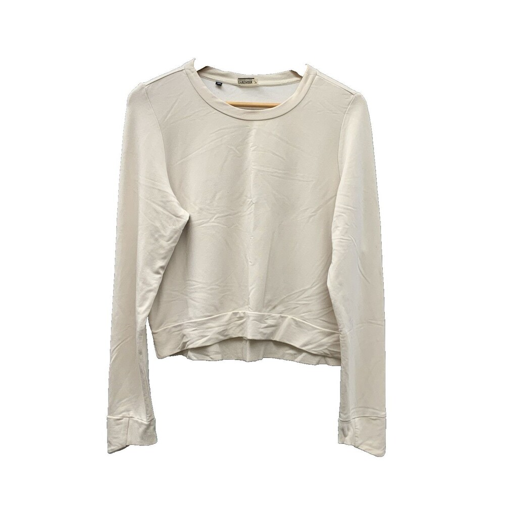Gymshark Ivory Asymmetric Cuff Cropped Pullover Sweatshirt Large Athleisure Soft